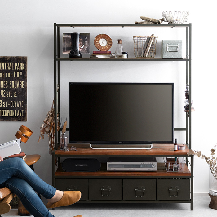 ヴィンテージウッド収納ラック付きTVボード BILLS(ビルズ) 120cm幅