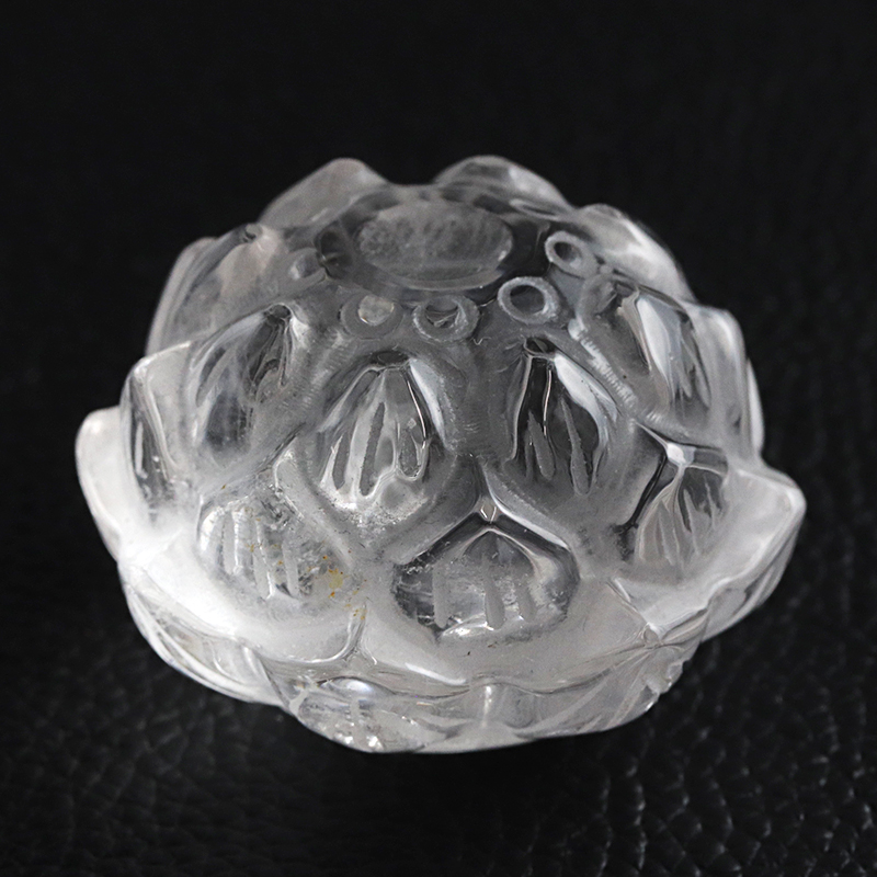 水晶蓮の花彫り物（丸玉台座）-076水晶クラスター、天然石ビーズの