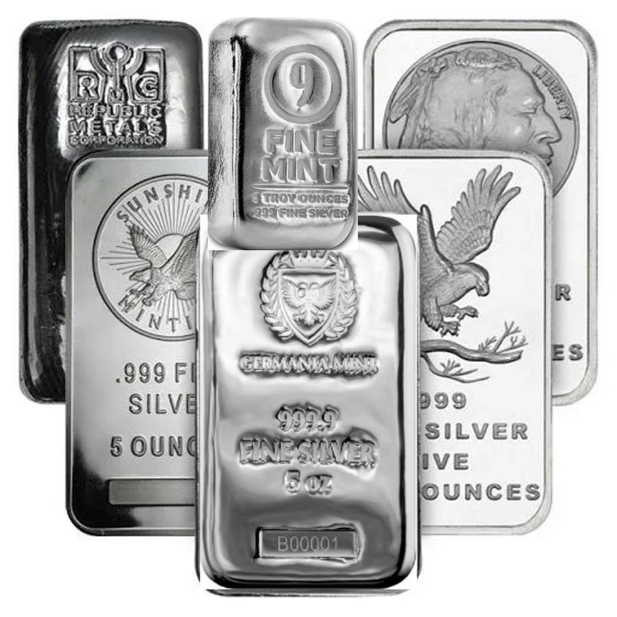 5 oz Silver .999 Silver Bar - Mix Mint - Secondary Market [MIXED