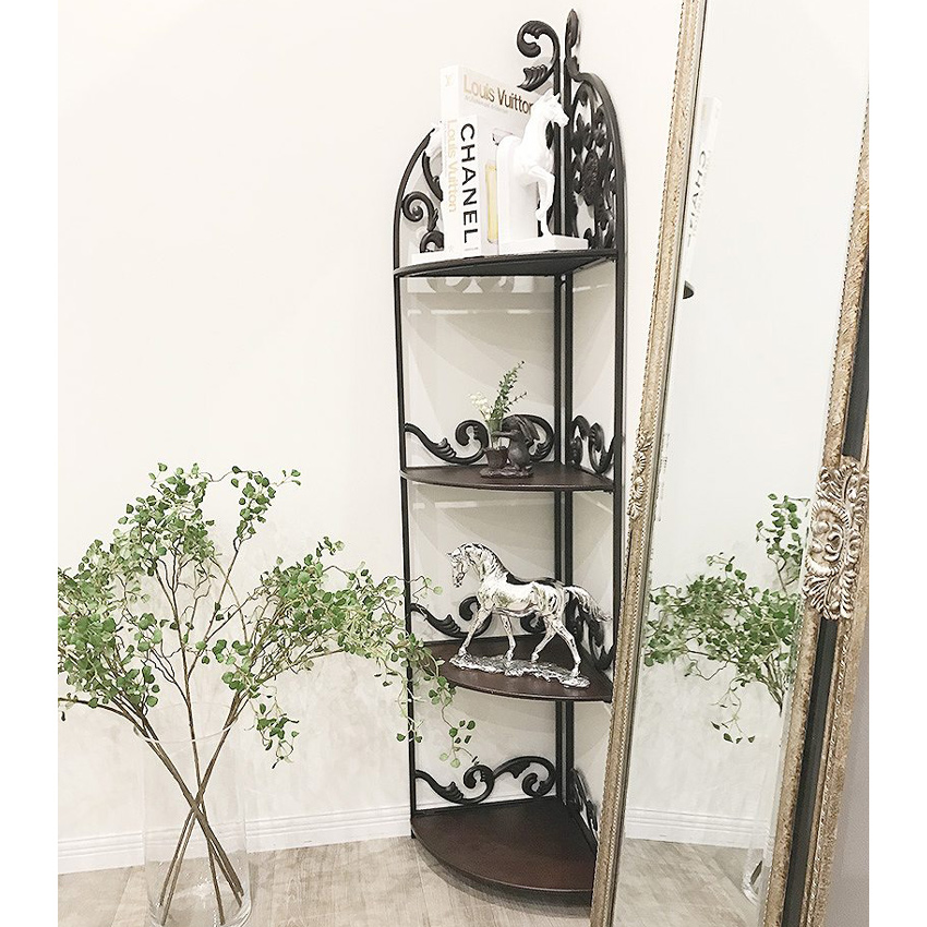 アンティーク調 アイアン 飾り棚(コーナーシェルフ)ラック 4段