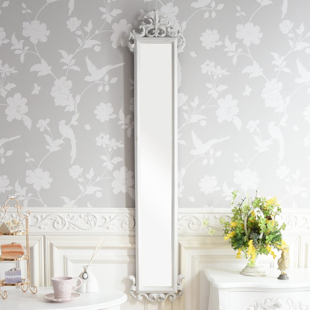 ロココ調 ウォールミラー アンティーク ホワイト 幅27cm 【送料無料