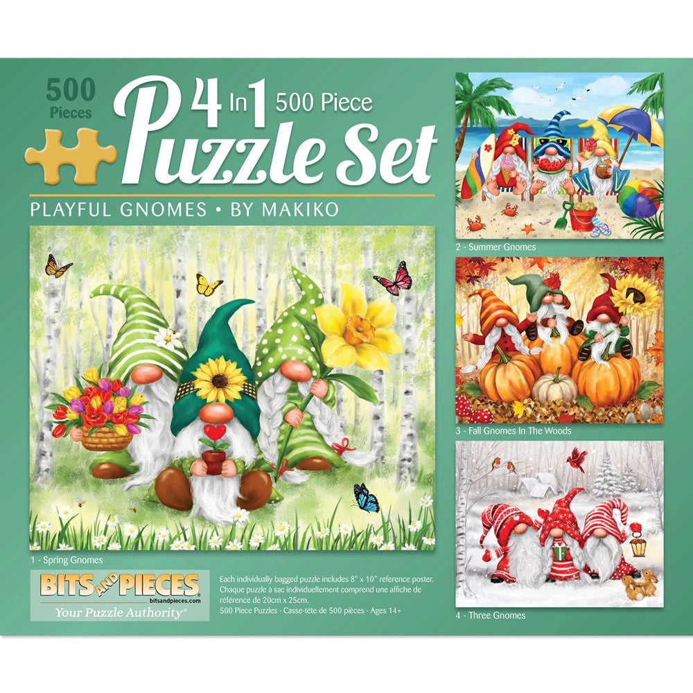 Playful Gnomes: 4-in-1 Multipack Jigsaw Puzzle Set | Bits and Pieces