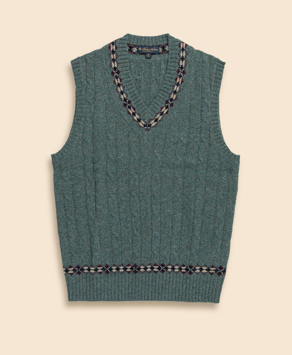 ウール ケーブル フェアアイルトリム Vネックテニスベスト | Brooks