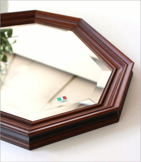 八角鏡 壁掛けミラー ウォールミラー アンティーク クラシック 木製