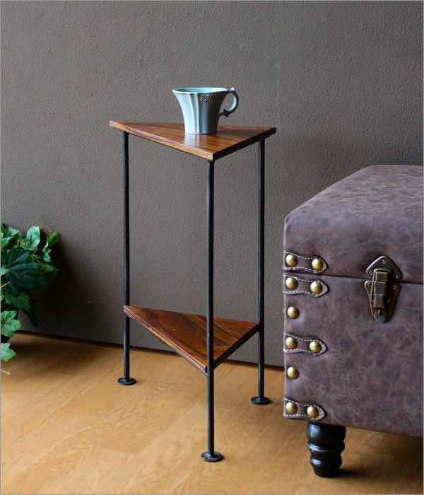 コーナーシェルフ 棚 三角 木製 アイアン 鉄脚 天然木 花台 シーシャム