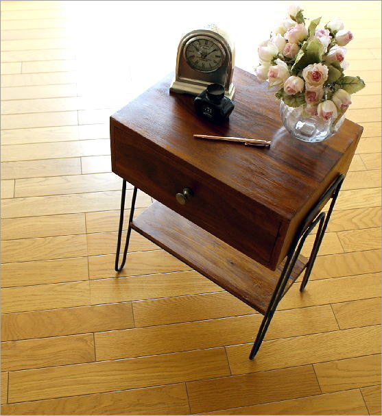 サイドテーブル 木製 アイアン おしゃれ ベッド ソファ 棚付き ベッド