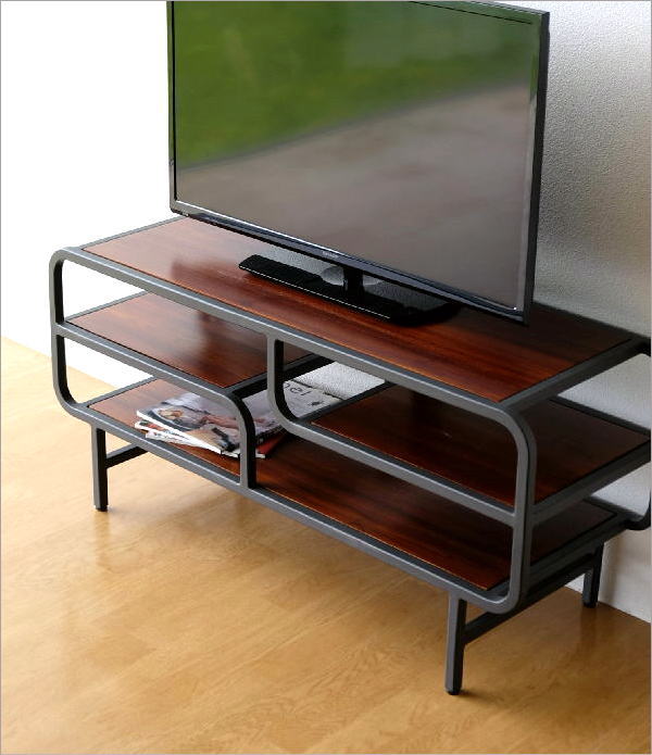 テレビ台 チーク材 アイアン 木製 天然木 無垢材 オープンラック 収納