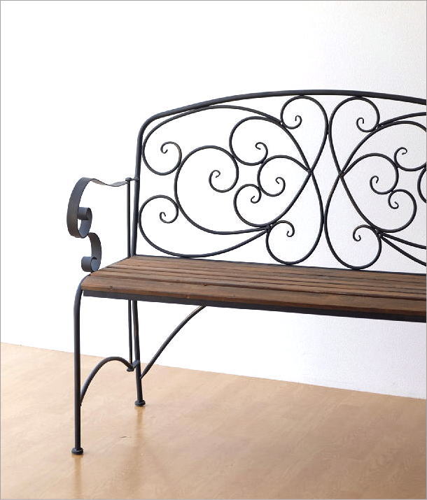 ガーデンベンチ 折りたたみ おしゃれ アイアンとウッドの2人掛け