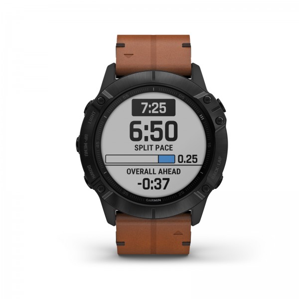 Garmin fenix 6X Sapphire Black DLC with Chestnut Leather Band