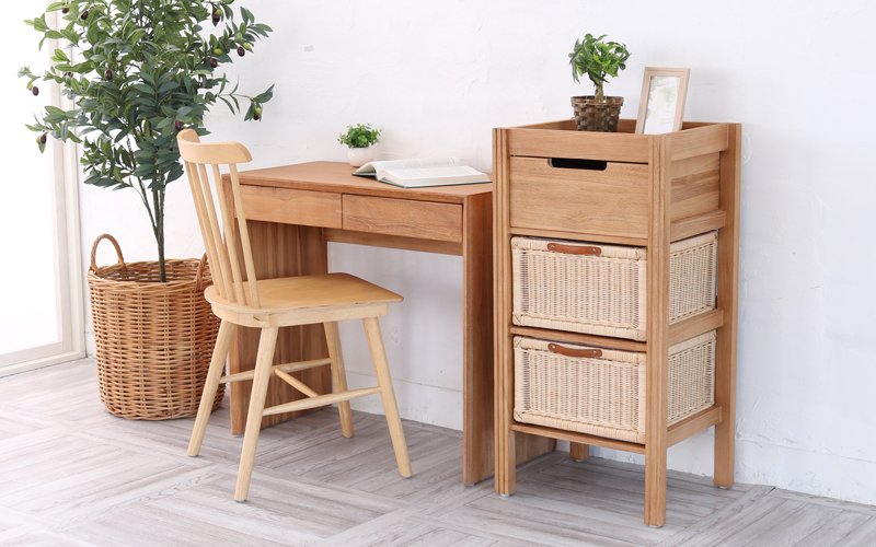 チーク無垢材とラタンのランドリーチェスト G843XP サンフラワーラタン