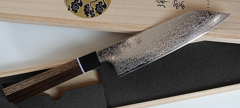 関兼次 瑞雲 ダマスカス切付型三徳包丁 18cm