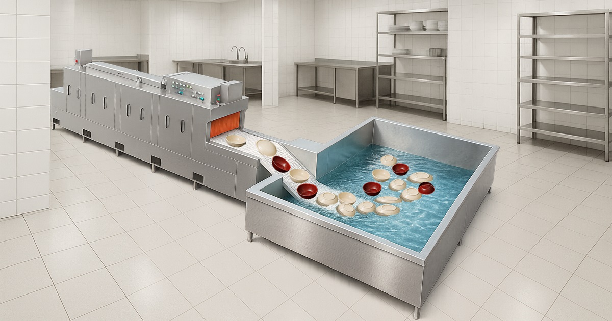 業務用食器洗浄機｜エジェクターノズルで強力水流を発生、食器滞留を