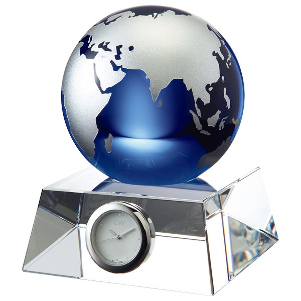 グラスワークス ブルーアース デスククロック（M）（名入れ） 11cm