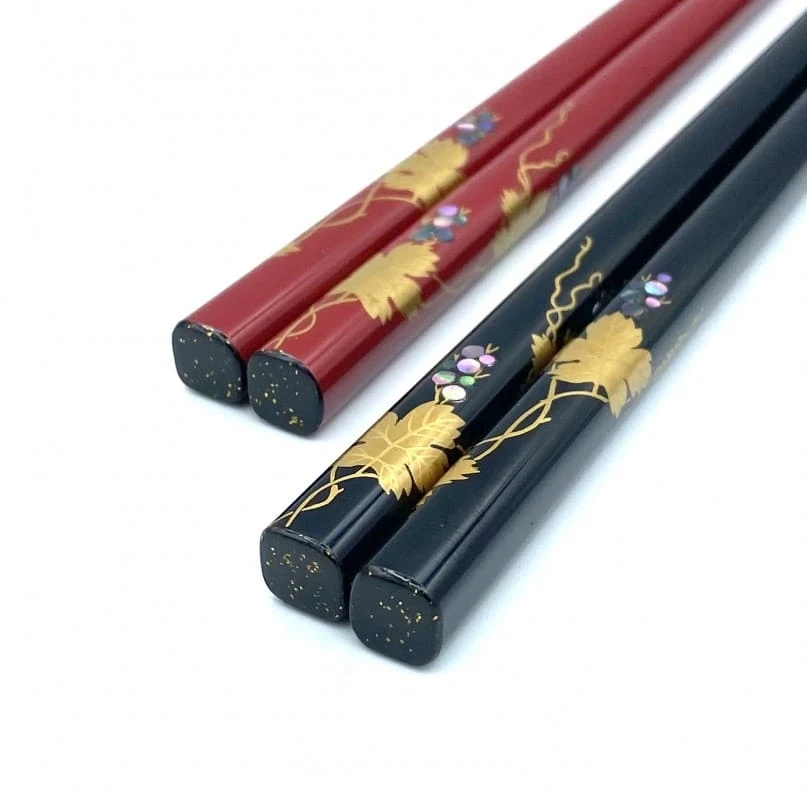 送料無料】山中塗 ぶどう蒔絵 夫婦箸セット【桐箱入】 - お買い物