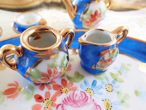 リモージュ 手描きミニチュアティーセット - 薔薇と天使のアンティーク