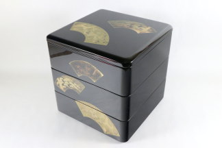 重箱 三段6寸 蒔絵 扇面松竹梅