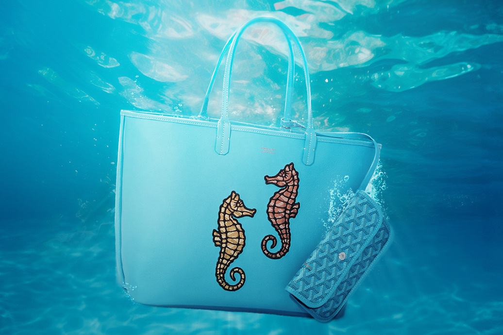 ゴヤール“タツノオトシゴ刺繍”限定トートバッグ、ターコイズカラーの