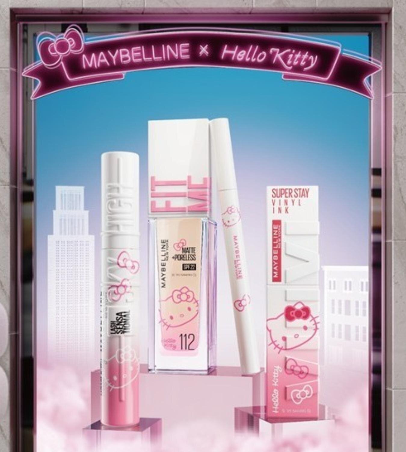 メイベリン×サンリオ「ハローキティ」25年冬コスメ、“ピンクリボン
