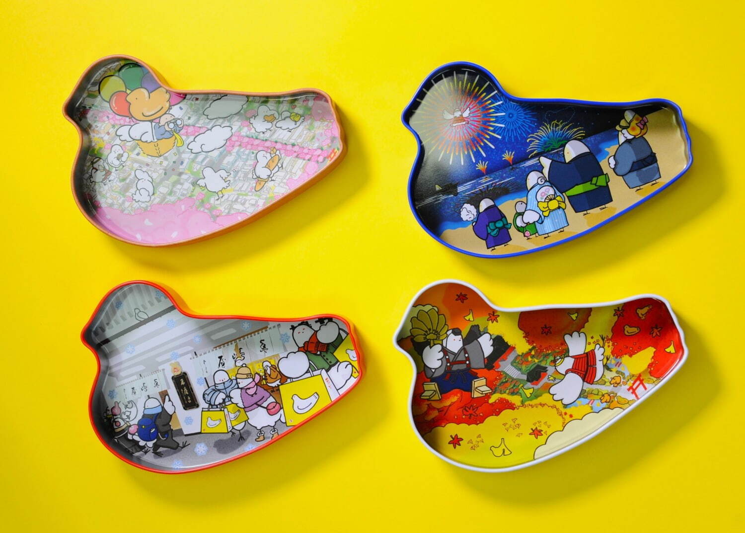 鳩サブレー」1枚入り缶が“鳩の日”限定で販売、4色の缶に“春夏秋冬