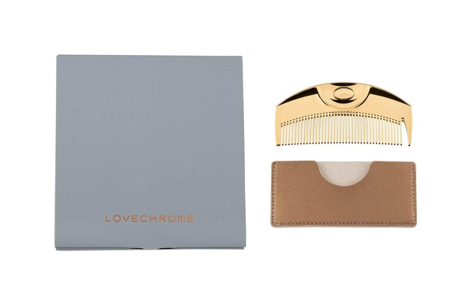 ラブクロムのヘアコームセット、“純金コーティング”の携帯櫛＆ケース