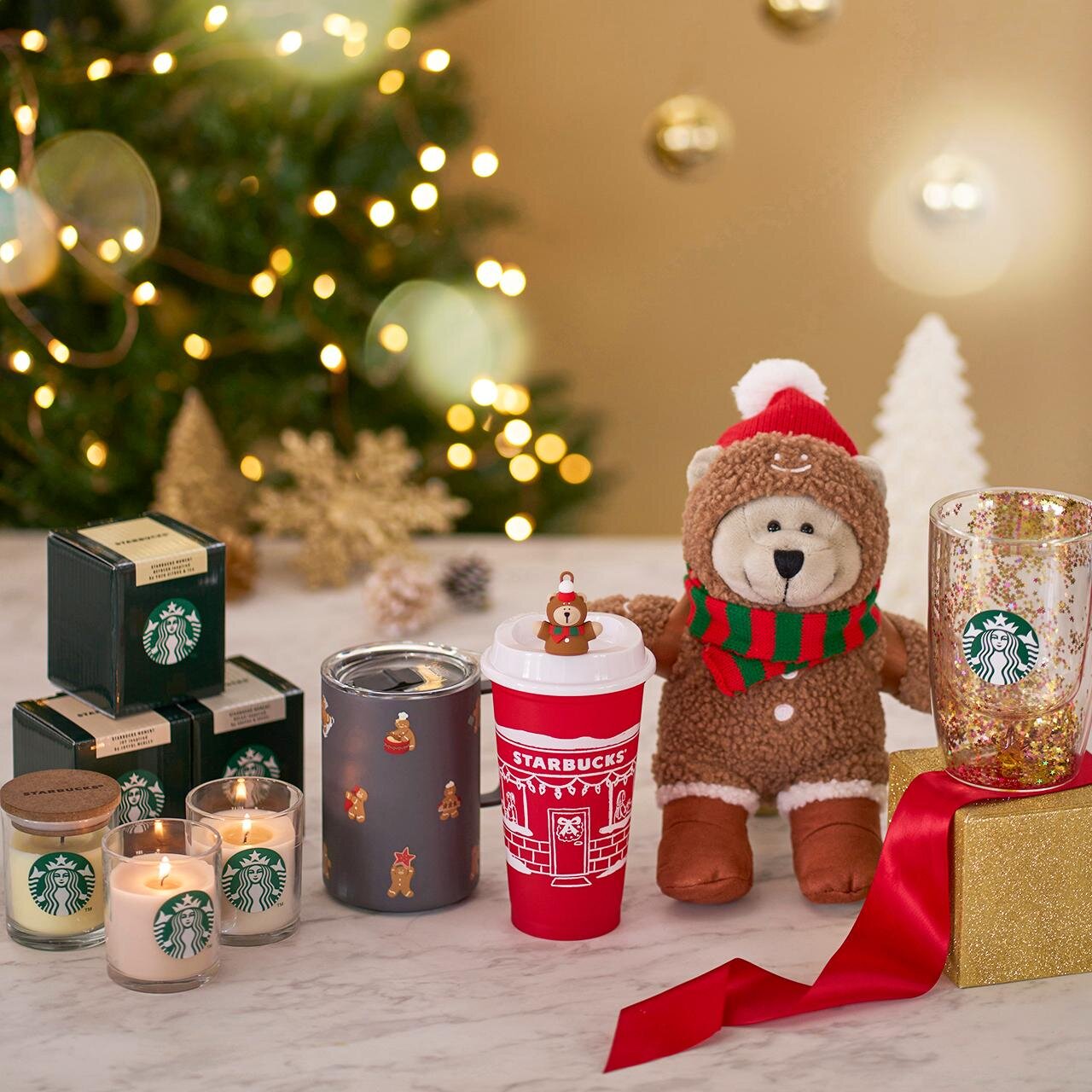 スターバックス25年クリスマス、“キラキラ星が舞う”ダブルウォール