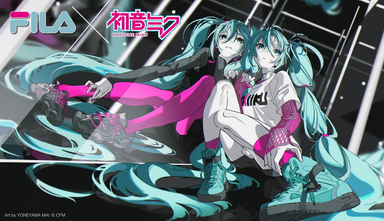 初音ミク×フィラのスニーカー、コブラベルト付ハイカットや濃度“39