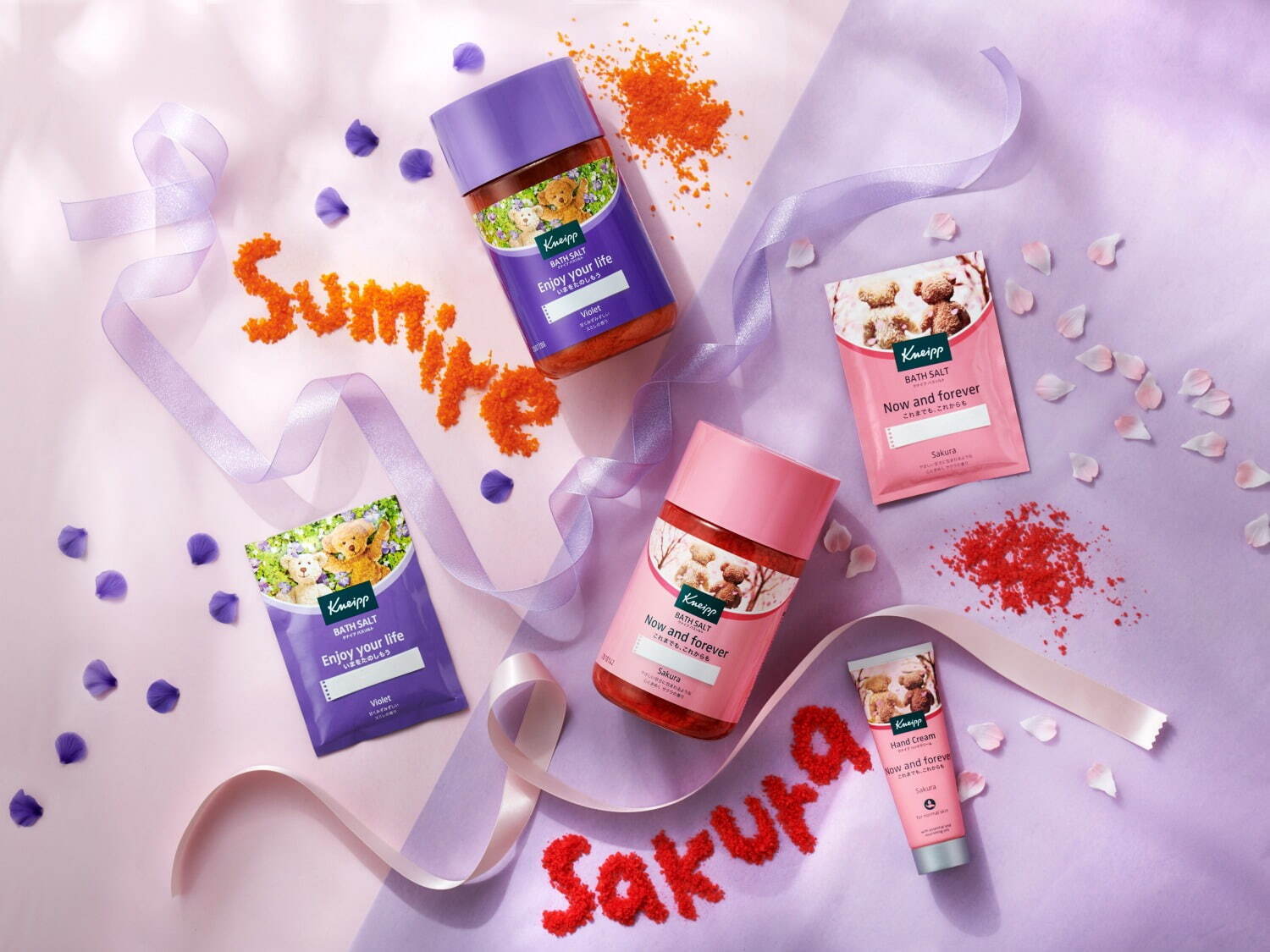 クナイプ バスソルト2022年春限定“サクラ＆スミレ”の香り、花びらの