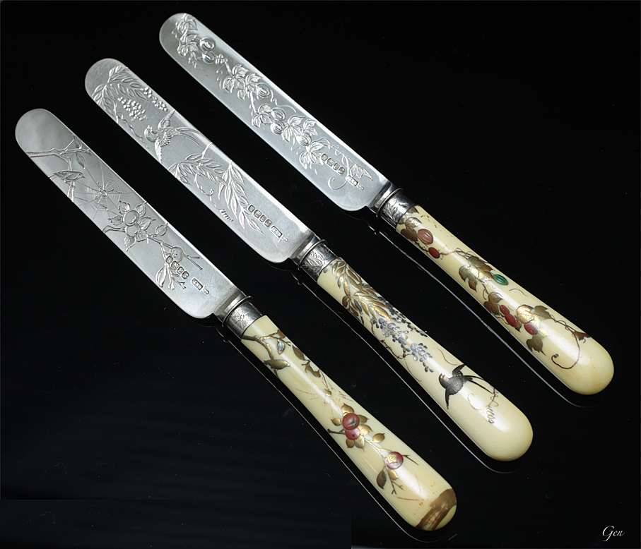 芝山象嵌 銀細工 ナイフ＆フォークセット アンティーク