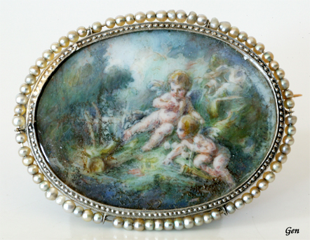 ミニアチュール（細密画） エンジェル ブローチ アンティークジュエリー