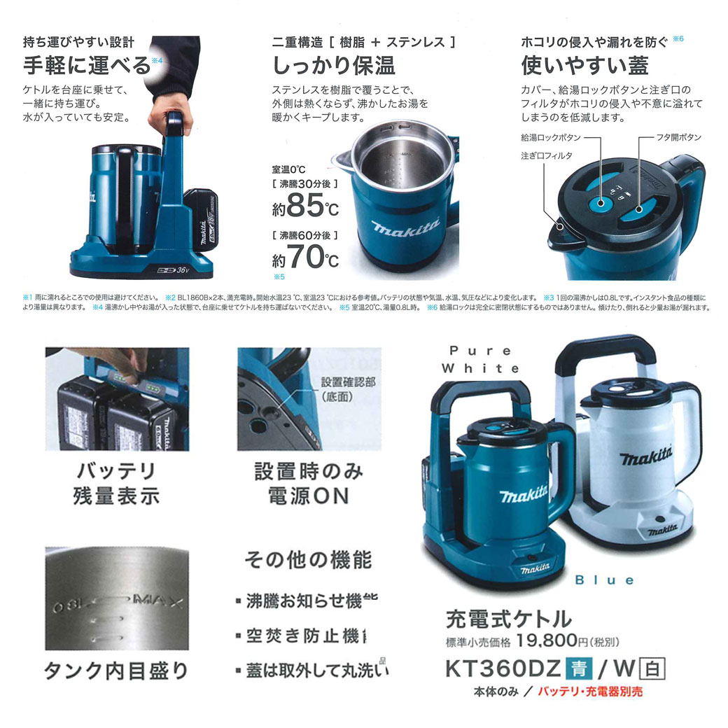 マキタ KT360DZ 充電式ケトル(青) 18V+18V対応 (本体のみ) バッテリ