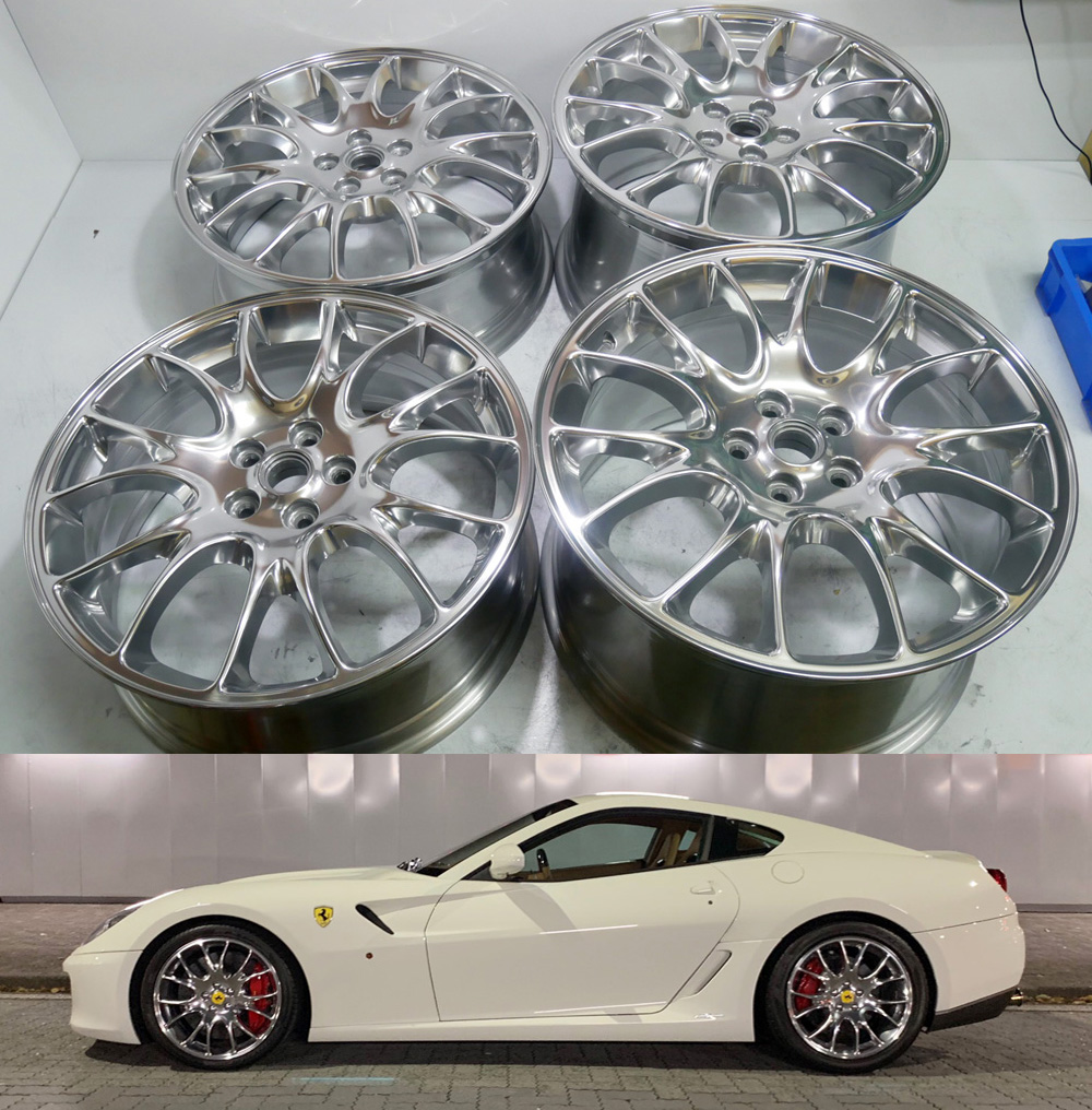 フェラーリ純正20インチ鍛造（FORGED)バレル3次元研磨パウダークリアー