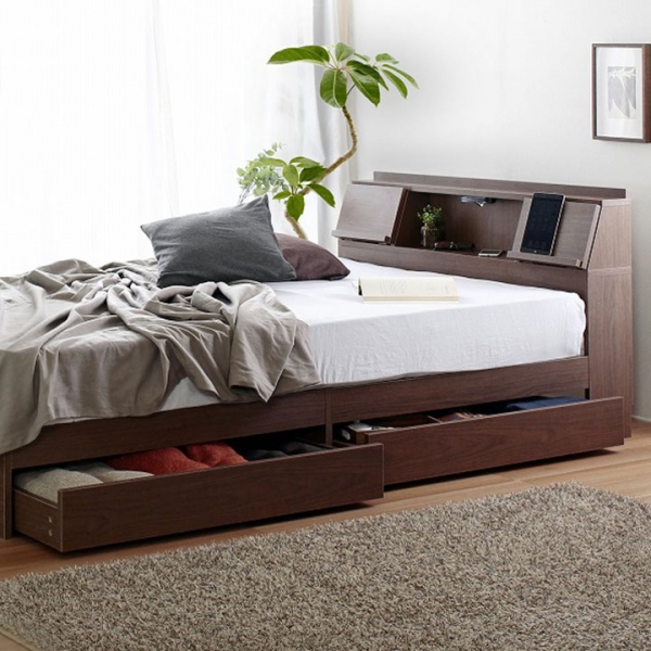 宮付き 多機能ベッドフレーム FLAP(フラップ) ダブルサイズ 3色対応の