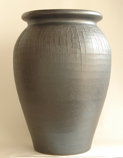 傘立て、枝ものに】信楽焼 あめ釉流大つぼ 35×35×45．5cm