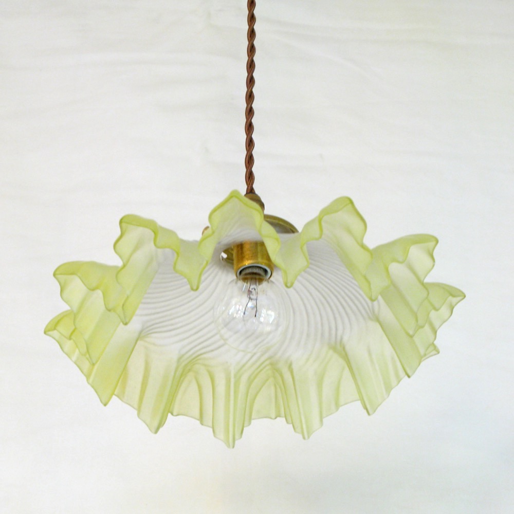 フランス アンティーク フリルガラスシェード ペンダントランプ | キヤ