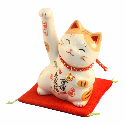 彩絵必勝金運招き猫（鈴付・大）・縁起物 / 京都の人形・こけし・和