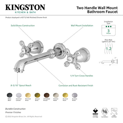 Kingston Tulare KS7126AX - English Country Double-Handle 3-Hole Wall M