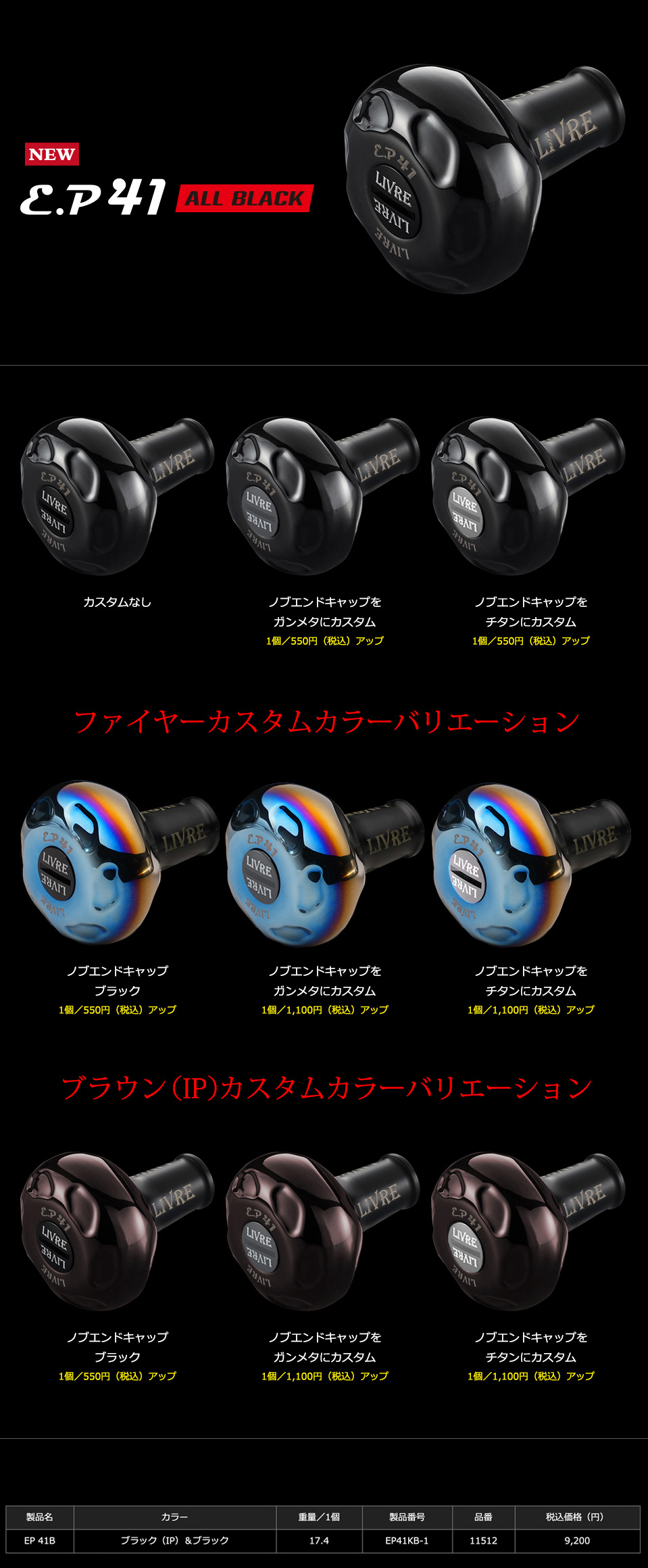 リブレ/LIVRE】EP41 ハンドルノブ ALL BLACK（オールブラック）