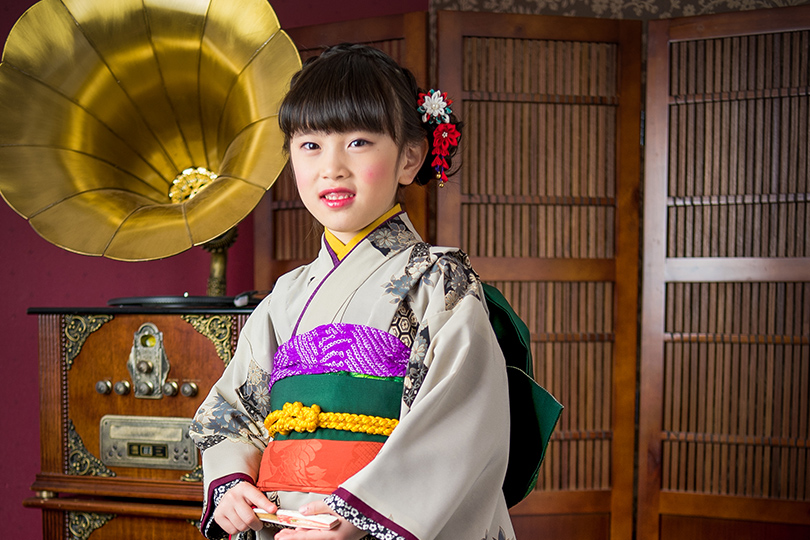 7歳 白花色 | つくば市のレトロ七五三撮影ハイカラ アンティーク着物と