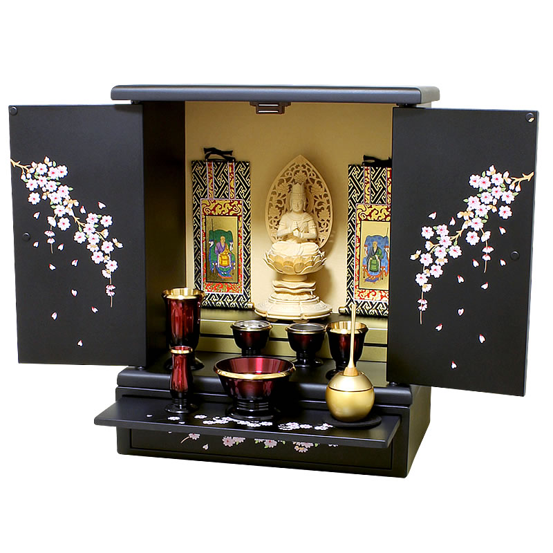 ミニ仏壇・桜 - 桜の花びらの蒔絵が施された超小型仏壇｜ひだまり仏壇