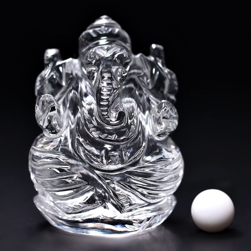 トップクォリティ]インド/マニハール産ヒマラヤ水晶ガネーシャ像（高さ