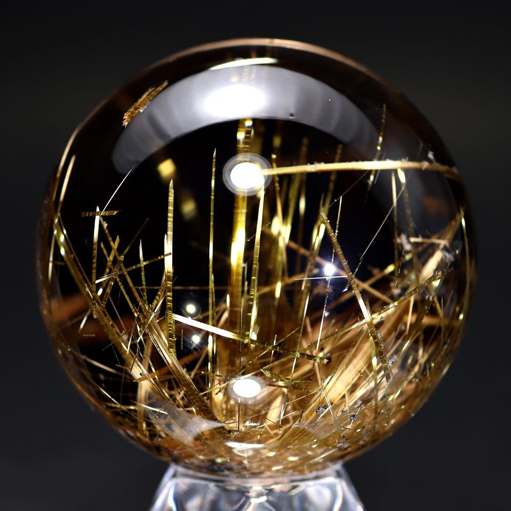 トップクォリティ]ブラジル産タイチンルチルクォーツ丸玉/スフィア