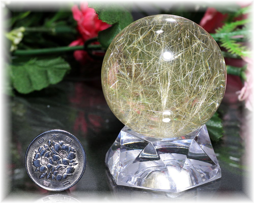 ブラジル産]ゴールドルチルクォーツ丸玉/スフィア - 埼玉県吉川市の