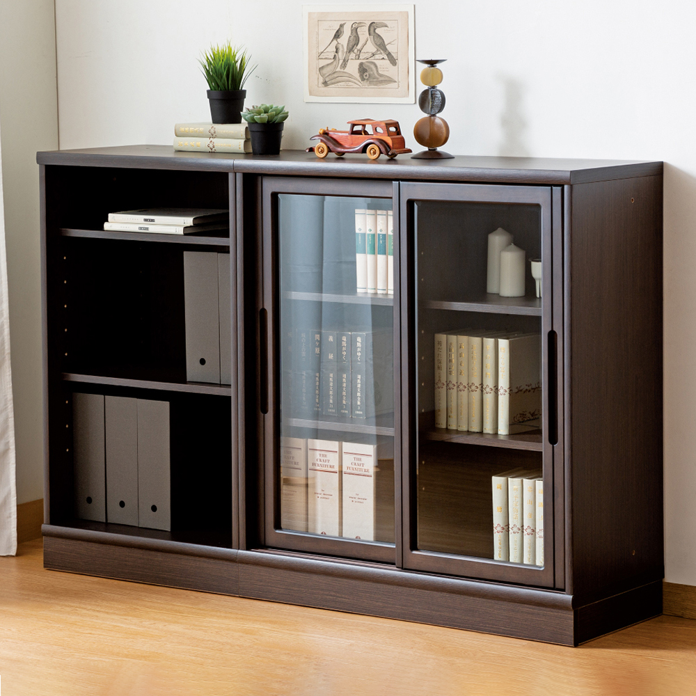 小島工芸 書棚「ニューオファー NOF-60 引戸」ガラス扉 幅60cm 全4色