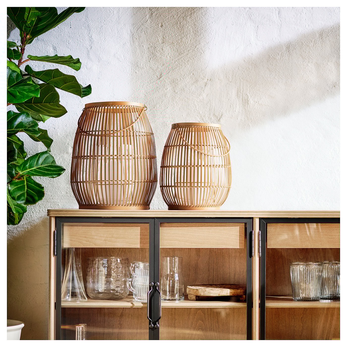 HÖVISK ホーヴィスク ブロックキャンドル用ランタン, ハンドメイド 竹