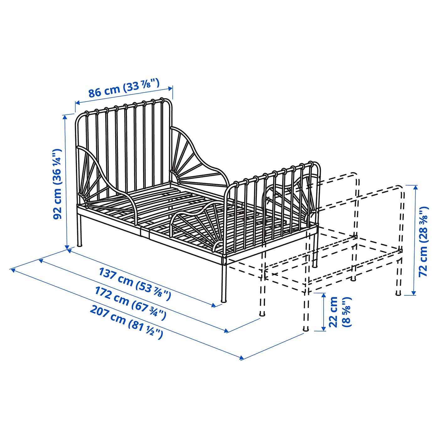 MINNEN ミンネン 伸長式ベッドフレームとすのこ（組み合わせ
