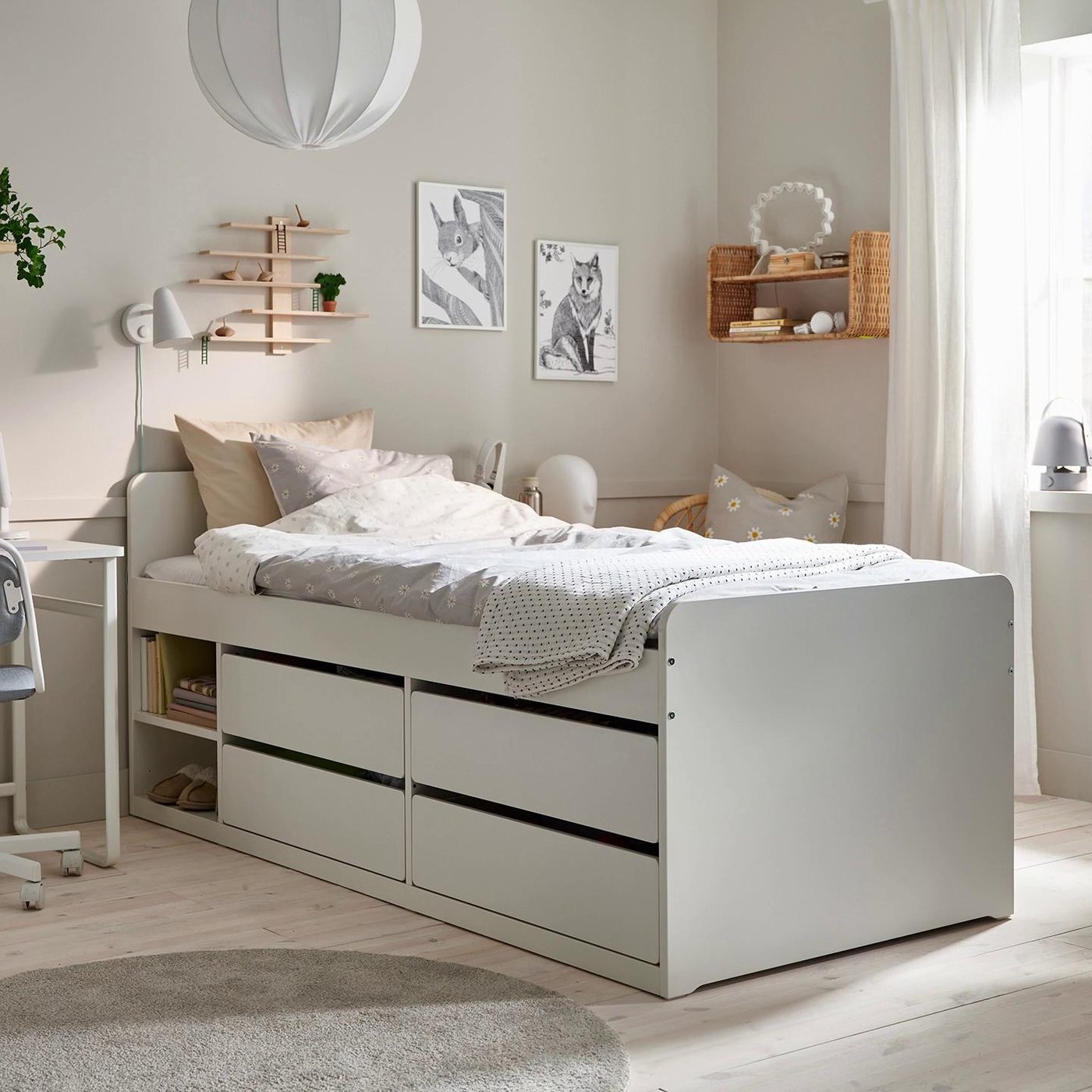 SLÄKT スレクト ベッドフレーム 収納＆ベッドベース（すのこ）付き