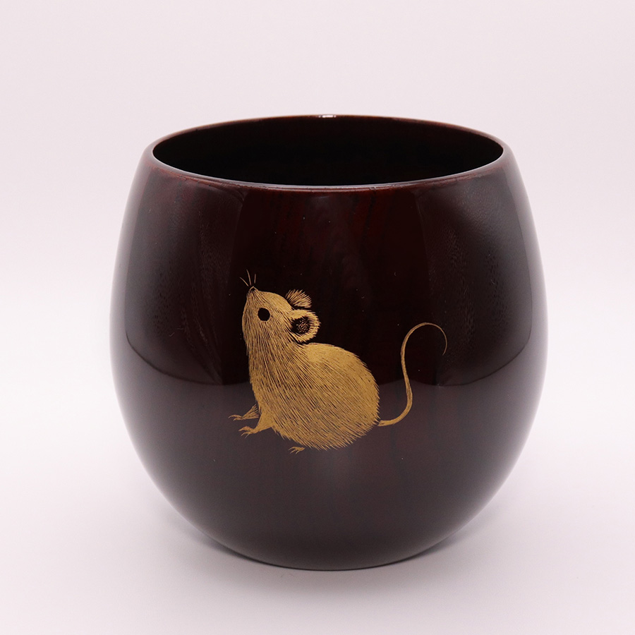 干支カップ 木地呂 沈金 木製 漆塗り 漆器の井助