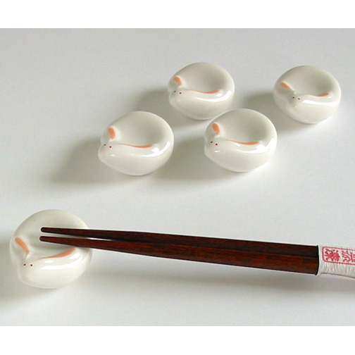 箸置き うさぎ 5個セット 白/若草 FC40-13 漆器の井助