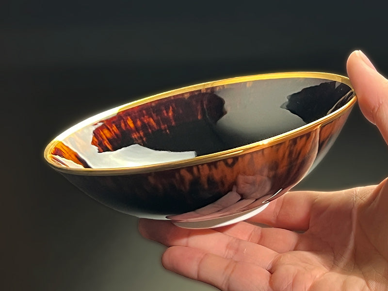 有田焼】玳皮天目 本金彩平鉢