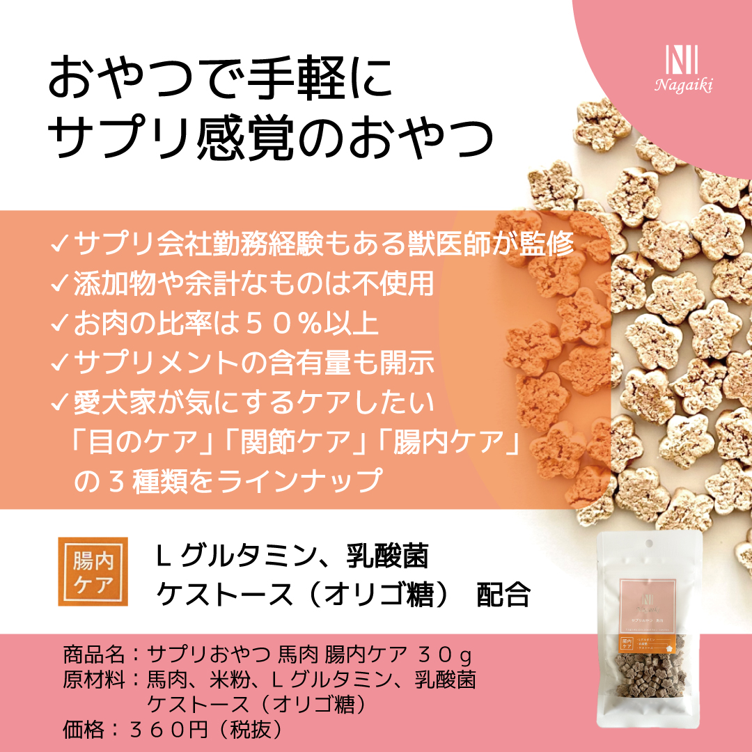 Nagaiki サプリおやつ 馬肉 腸内ケア 30g | 犬おやつ オーシーファーム